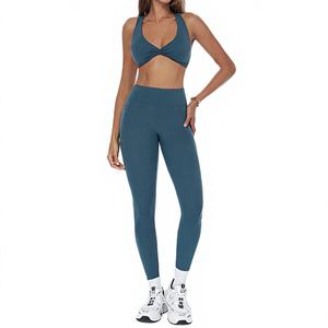 PASUXI Solid Front Gym Breathable Fitness Sports Bra Soft Short <b>Top</b> Butt Lift Running Elastic Leggings 2-Piece Seamless Yoga Set - Product Image 3