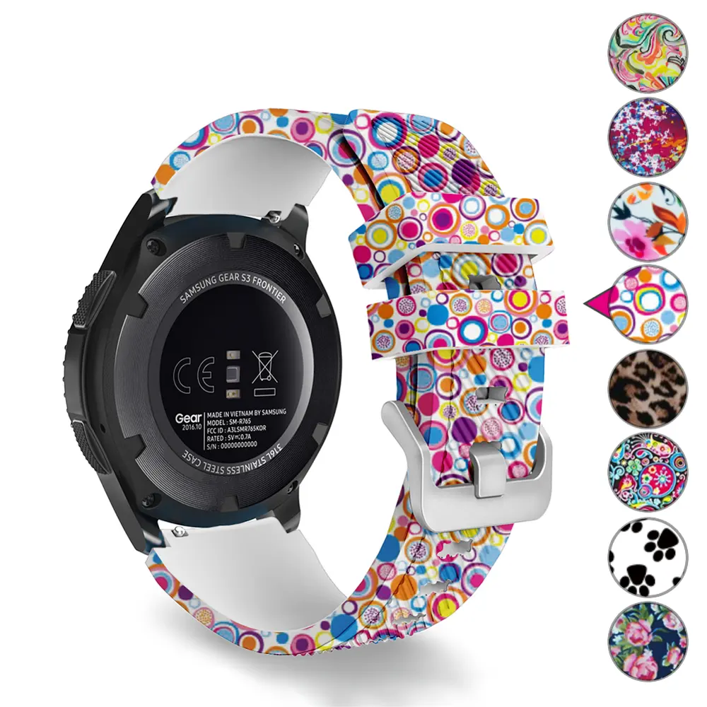Customized water transfer printing rubber strap silicone watch band for Samsung Gear S3