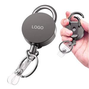 Porta credenciales retráctil de alambre de alta elasticidad, metálico negro, con clip para cinturón y llavero para tarjetas de identificación y llaves - Product Image 1