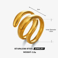 Cincin Terbuka Minimalis Garis Tebal Bahan Stainless Steel Gaya Eropa dan Amerika, Cincin Trendi Hip Hop yang Dapat Dipersonalisasi Grosir