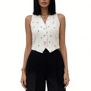 Chaleco Corto con Estampado de Corazones para Mujer, sin Mangas, Cuello en V, con Botones, Estilo Casual - Product Image 6