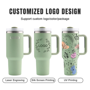 Custom Logo Stainless Steel Double Wall 12-24hr Insulated Thermal Travel Tumbler with <b>Lid</b> & <b>Straw</b> pink 40oz Capacity <b>and</b> Handle - Product Image 3