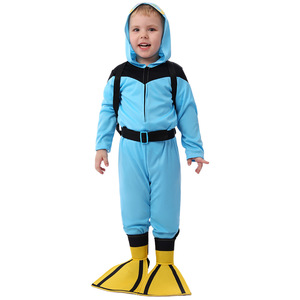 Children Diving Suit Costume Blue One Piece With Flippers For Kids Age 5 7 Years Stage Performance Cosplay Outfit - Product Image 2
