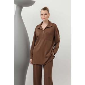 Traje de Mujer con Cuello de Botones a Presión y Detalles de Bolsillos - 20605TKS - MARRÓN - Product Image 1