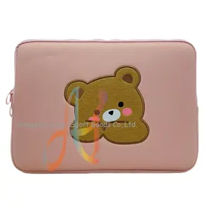 Bespoke Lovely Embroidery Series Neoprene Computer Sleeve with PINK BEAR Pattern Applique for Laptop Protection in Stylish