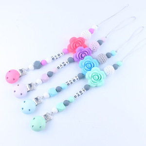 100% BPA Free Silicone Beads Soft White Wood Binky Holder Modern Pacifier Clip for Baby