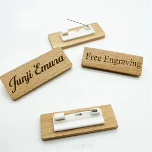 Miễn Phí Cá Nhân 60*20Mm DIY Gỗ Thủ Công Mỹ Nghệ Chải Pin Chủ Tên Phù Hiệu Khắc Văn Bản Logo Bằng Gỗ Tên Tấm ID Tường Dấu Hiệu - Product Image 1
