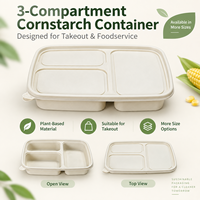 Contenants alimentaires sectionnels en amidon de maïs végétal, 3 compartiments, biodégradables, avec couvercle, pour le déjeuner au bureau