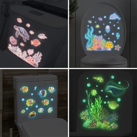 Autocollants muraux amovibles personnalisés pour la mer, autocollants lumineux, autocollants muraux océaniques, autocollants décoratifs colorés avec tortues marines, algues et méduses