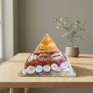 Pyramide en résine transparente ornée de perles coquillages en spirale, décoration Feng Shui sculptée pour la maison, cadeau ou présentation - Product Image 2