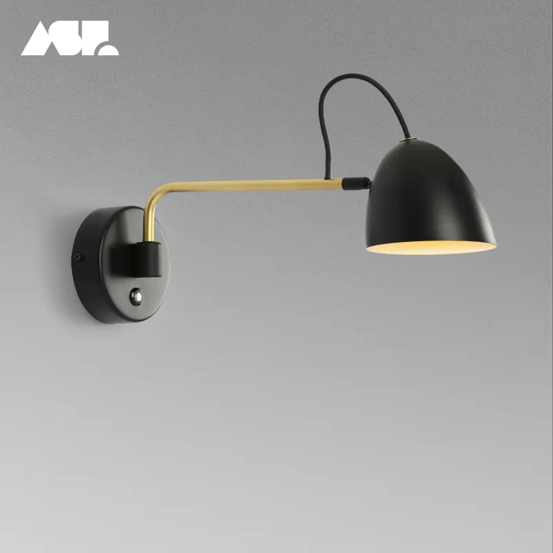 Aisilan-Luz LED de pared con brazo oscilante largo ajustable de latón dorado, carcasa personalizada para hotel antiguo y moderno