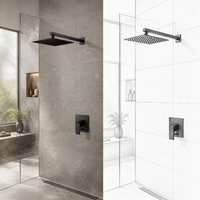 Système de douche mural haute pression en acier inoxydable brossé avec poignée, jets de pluie et de massage pour salle de bain d'hôtel