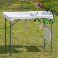 Table pliante moderne en plastique blanc avec évier de nettoyage de poisson pour l'ameublement extérieur et l'utilisation en cour