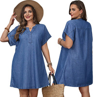 XL-5XL Übergröße Jeanskleid für Damen Kurzarm Elegantes Kurzes Kleid Locker Sitzend Lässiges Herbstkleid 2027