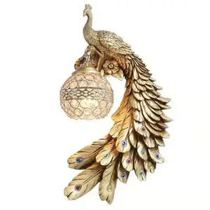 PM Nordic Multicolour Resin <strong>Peacock</strong> Wall Lamp Living Background Crystal Ball Wall Fitting Bedside Vintage Classic Bracket <strong>Light</strong> - Product Image 6