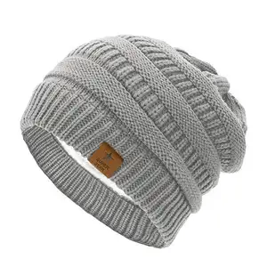 Groothandel Vrouwen Winter Warm Gebreide Schedel Slouchy Cuffless Fleece Gevoerd Cc Beanie Hoed Unisex Ademende Boonie Aangepaste Logo