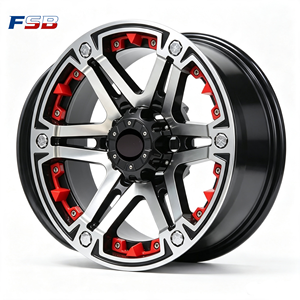 Cerchi in Lega di Alluminio Forgiato da 16, 17, 18 Pollici per Fuoristrada e Auto Passeggeri, Modello TUFF con Dettagli Rossi e Finitura Argento, Nuovi FSB - Product Image 1