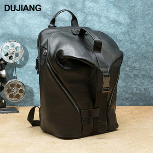 Dujiang Genuine Leather <b>Backpack</b> <b>Black</b> Top Layer Cowhide Business Laptop <b>Backpack</b> Outdoor Travel <b>Backpack</b> - Product Image 1