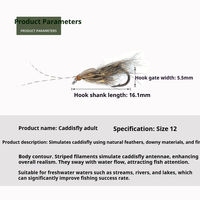 Leurre de pêche à la mouche sèche pour adulte OEM Caddis, taille 12 #   Hameçon à ardillon à motif réaliste pour la pêche à la truite en eau douce, en ruisseau, en rivière et en lac