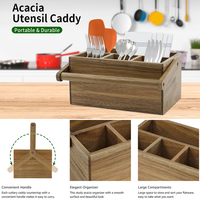 Support à couverts en bois OEM avec poignée, organisateur de comptoir de cuisine pour assiettes, tasses, fourchettes, cuillères, stylos et outils de barbecue
