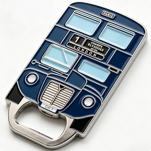Décapsuleur en métal Bus de Londres, émail bleu, plaqué argent, souvenir, cadeau - Product Image 4