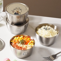 Maxcook 304 Bol à nouilles et à riz en acier inoxydable poli de style coréen, écologique, à double paroi isolée, avec couvercle pour un usage domestique