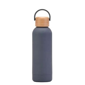 Botella de Agua Deportiva Simple para Exteriores, Aislada, con Asa Portátil, Boca Pequeña, 500 ml/17 oz, con Tapa de Bambú y Madera - Color Humo - Product Image 3