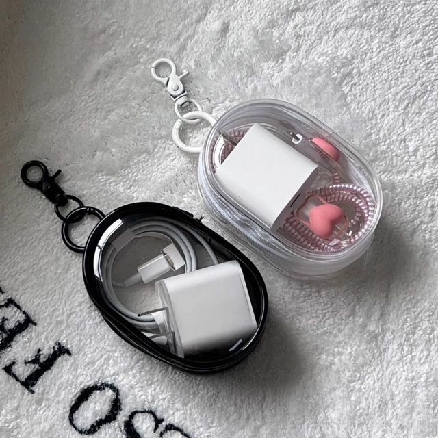 Portable Mini Transparent Charging Cable Storage Bag with Zipper Multifunctional Headphone case Travel Accessories with Keychain