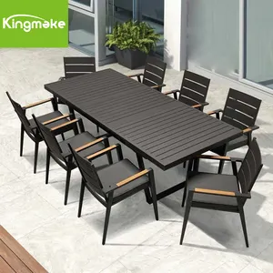 Hotel Black Space Saving Outdoor Furniture Dining Table Set Luxury Retractable Exdantable Table With 8 Chairs