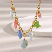 Pendentif en céramique coloré motif poisson marin, style européen et américain, en acier inoxydable plaqué or 18 carats, fait main, pour collier DIY
