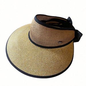 Sombrero de Sol de Ala Ancha Plegable con Parte Superior Vacía, Protección UV, Sombreros de Paja para Mujer, Visera de Verano - Product Image 1