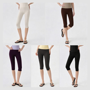 TikTok Hot Split Hem Capri Yoga <strong>Leggings</strong> for Women's Pilates Compression Long Shorts Black <strong>Dark</strong> <strong>Brown</strong> - Product Image 2