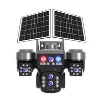 Caméra de sécurité solaire 6MP à 4 objectifs, 3 PTZ V380, avec zoom 10X et vision nocturne couleur intégrale, vente en gros