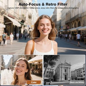 Mini appareil photo numérique vintage portable style TLR, rétro, compact, petit format <span class=keywords><strong>de</strong></span> poche, vidéo 1080P FHD, 12MP, vlog, optique - Product Image 6
