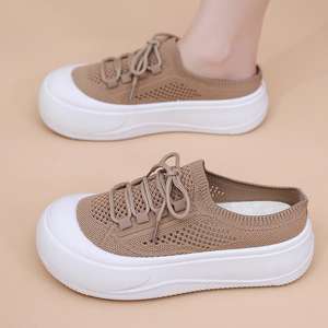 Women's Summer Casual Half <b>Slip</b>-On for Slippers Thick Sole New Dual Use Fashionable Hollow Mesh Hole Design <b>Slides</b> Plastic - Product Image 2