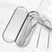 Ensemble de 3 gratte-langues en acier inoxydable double face 3-en-1 pour l'hygiène buccale et la mauvaise haleine, outils personnalisables avec logo