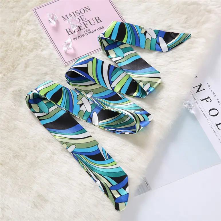 Новый Модный тонкий узкий шелковый шарф с украшением, Женский Простой декоративный шарф, маленький шарф, сумка-повязка для волос