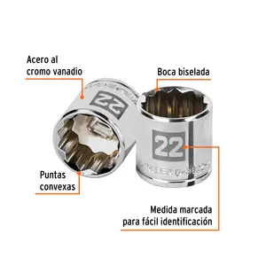 Juego de Llaves de Tubo de 22 mm, 12 Puntas, Accionamiento de 3/8'', Marca TRUPER - Product Image 2