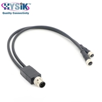 Kabel Y Splitter M12 4 Pin Male ke 2 M8 4 Pin Female A-Coded PUR 1m untuk Cabang Sinyal Sensor Ganda