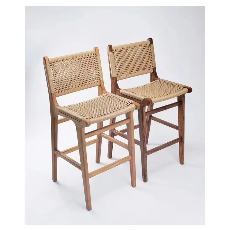 Bar Chair Solid Wood Legs Silla Dining Woven Chair Counter Height for Cafe and Hotel Kitchen Restaurant High Bar Stool Chairs