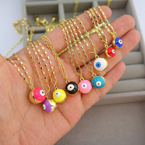 NM1358 Chic Mesdames 18k brillant plaqué or 3D multicolore émail mauvais yeux Jingle <span class=keywords><strong>Bell</strong></span> sonnerie boule pendentif chaîne collier - Product Image 1