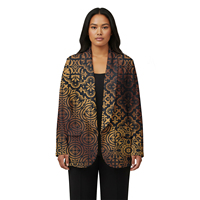 Setelan Blazer Wanita Ukuran Besar Motif Bunga Suku Samoa, Gaya Pulau Polinesia, Jaket Kerah Turun, Cetak Khusus
