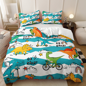 Conception de dessin animé de dinosaure classique impression numérique 3D Textile de maison marchandises de lit en gros housse de couette - Product Image 5