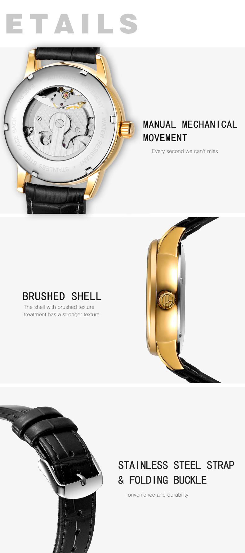 Forsining 8217 Design Hollow Engraving Black Gold Case Leather Skeleton Mechanical Watches Men Luxury Brand Heren Horloge