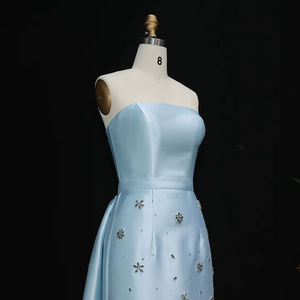 Jancember LSZ013 Elegante Vestido de Noche Azul Cielo, Vestido de Fiesta de Satén sin Tirantes, Vestido de Gala con Cuentas - Product Image 4