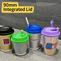 Couvercle jetable 90 mm en PP épaissi pour gobelet de thé au lait à emporter, couvercle monobloc coloré pour thé et café