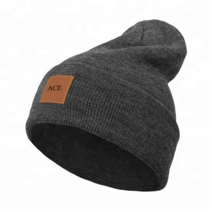 <b>Mens</b> Custom Beanie Leather Patch Wholesale Plain Knitted Beanie Skull Cap,beanie <b>Hats</b> - Product Image 4
