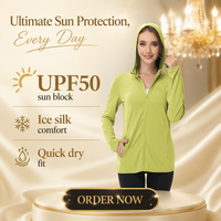 Vêtement de protection solaire UPF50+ en soie glacée pour femme, grande taille, léger, respirant, infroissable, à capuche, coupe ample, transfrontalier