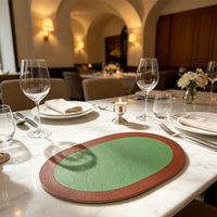 Set de table ovale en cuir bicolore, résistant à la chaleur et imperméable, pour restaurant occidental et décoration de salle à manger à domicile