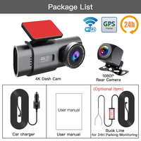 A309 Caméra de tableau de bord WIFI Mini Car Dvr 4K Dashcam Vision de nuit Capteur G Enregistrement en boucle Mode de stationnement Caméra de voiture avant arrière Boîte noire